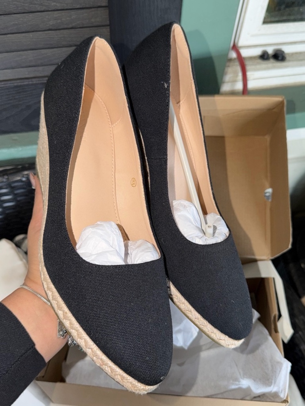 Classic Black Espadrille Wedge heels - Women